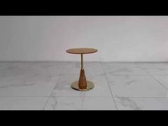 Wave Tea Color Glasss Top Unique Design Shiny Finish Stainless Steel End Table Gold Metal Base
