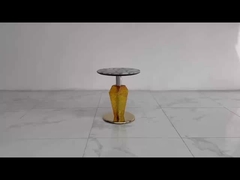 Agate Top Shiny Finish Stainless Steel Round End Table Gold Metal Base Glass pillar