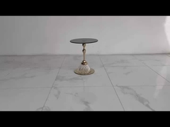 Unique Shiny Finish Stainless Steel End Table Gold Metal Base Black Glass Top